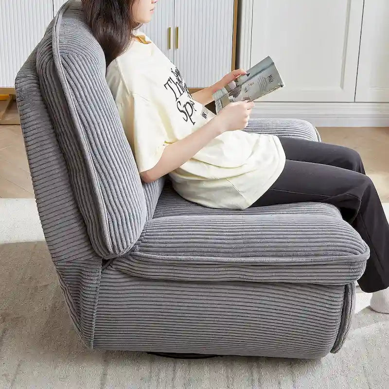 Draaibare relaxfauteuil van ribfluweel met voetensteun voor de woonkamer