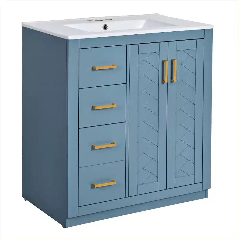 30 Badezimmer-Waschtischunterschrank mit einem Waschbecken, Schrank und 3 Schubladen ??Schwarz / Blau / Grün / Indigo / Weiß