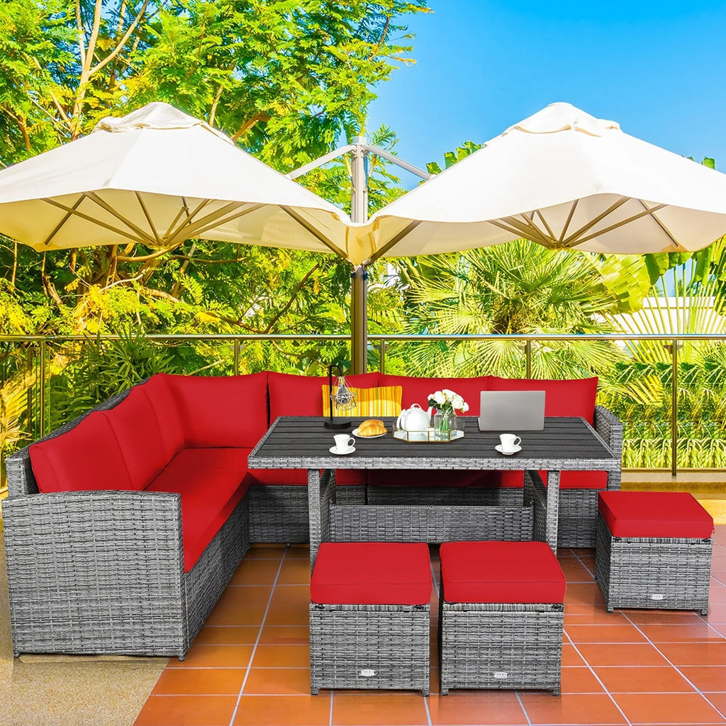 Costway 7-delige diningset van rotan voor het terras, modulaire bank, sofa en voetenbank - bekijk de details