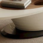 Table basse ovale moderne et minimaliste, plateau en verre et piètement gris, luxe discret, 51 in. - L 51.18'W 25.59'H 14.37'