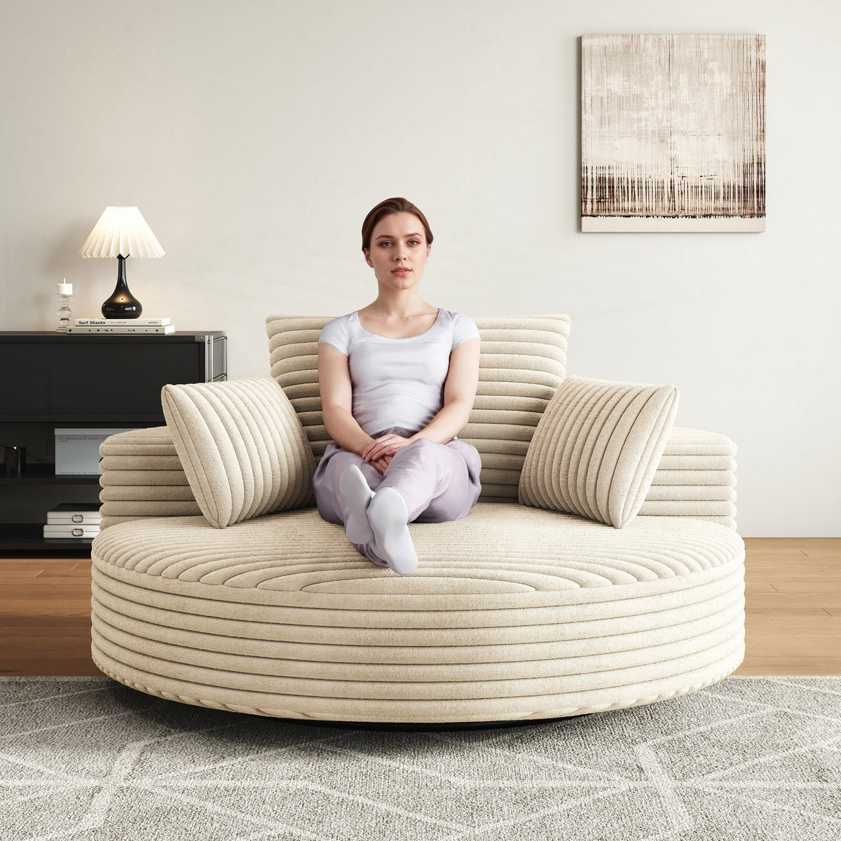 Draaifauteuil voor één persoon van corduroy, chenille en schuim