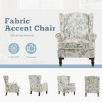 Erommy moderne fauteuil, fauteuil met hoge rugleuning, gestoffeerde eenzitsbank met knopen en houten poten voor de woonkamer