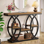Lantine consoletafel van 39.4, industriële banktafel met 4 niveaus, haltafel met opbergplanken en metalen frame voor kleine ruimtes, gang en hal, bruin