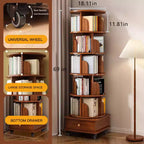 Chic Crate 6-stufiges, um 360° drehbares Eckbücherregal mit Rollen, schmales Bücherregal für kleine Räume, walnussbraun