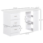 HOMCOM 47 modern bureau voor thuiswerkplek, combinatie van computerbureau en boekenkast, schrijftafel met werkplek, 3 laden en opbergplank - wit