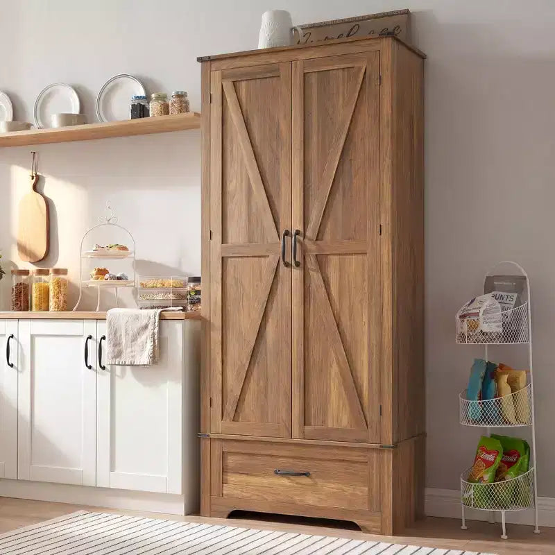 Armoire garde-manger de style champêtre HOMCOM 72 avec portes de grange, grand meuble de rangement pour la cuisine avec étagères réglables et tiroir