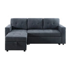 Canapé d’angle convertible et réversible avec lit escamotable, méridienne avec rangement dissimulé et pieds robustes