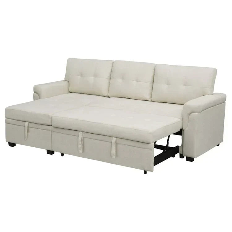 Canapé d’angle convertible et réversible avec lit escamotable, méridienne avec rangement dissimulé et pieds robustes
