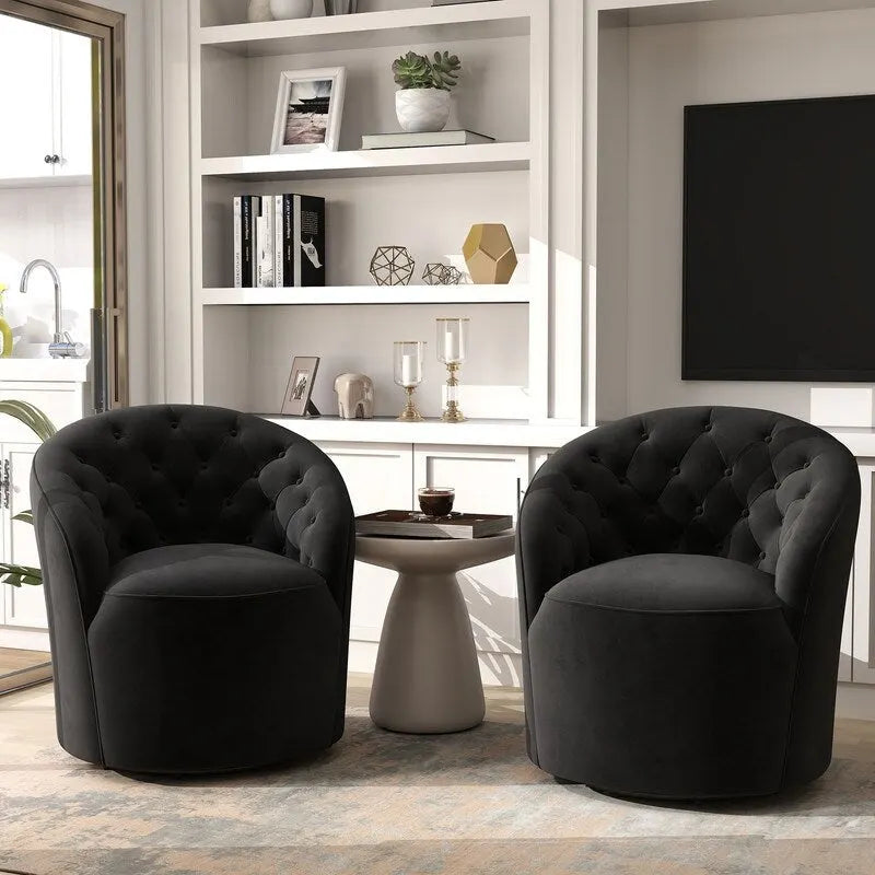 Lot de 2 fauteuils tonneaux modernes pivotants à 360 degrés, revêtement en velours et dossier capitonné à boutons SEYNAR