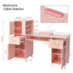Schwarzer/rosa moderner Nageltisch mit Glasplatte und Handgelenkauflage, Einzelplatz