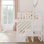 Kinder-Hochbett, niedrig, für Einzelmatratze, mit Rutsche und Treppe, Massivholz, 14 Schutzgittern, Tragkraft 400 lb