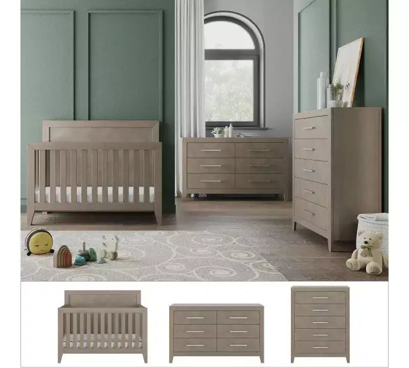 Child Craft Kieran kinderkamerset, 3-delig, met ledikant, dubbele ladekast en commode; inclusief 4-in-1 omvormbaar ledikant