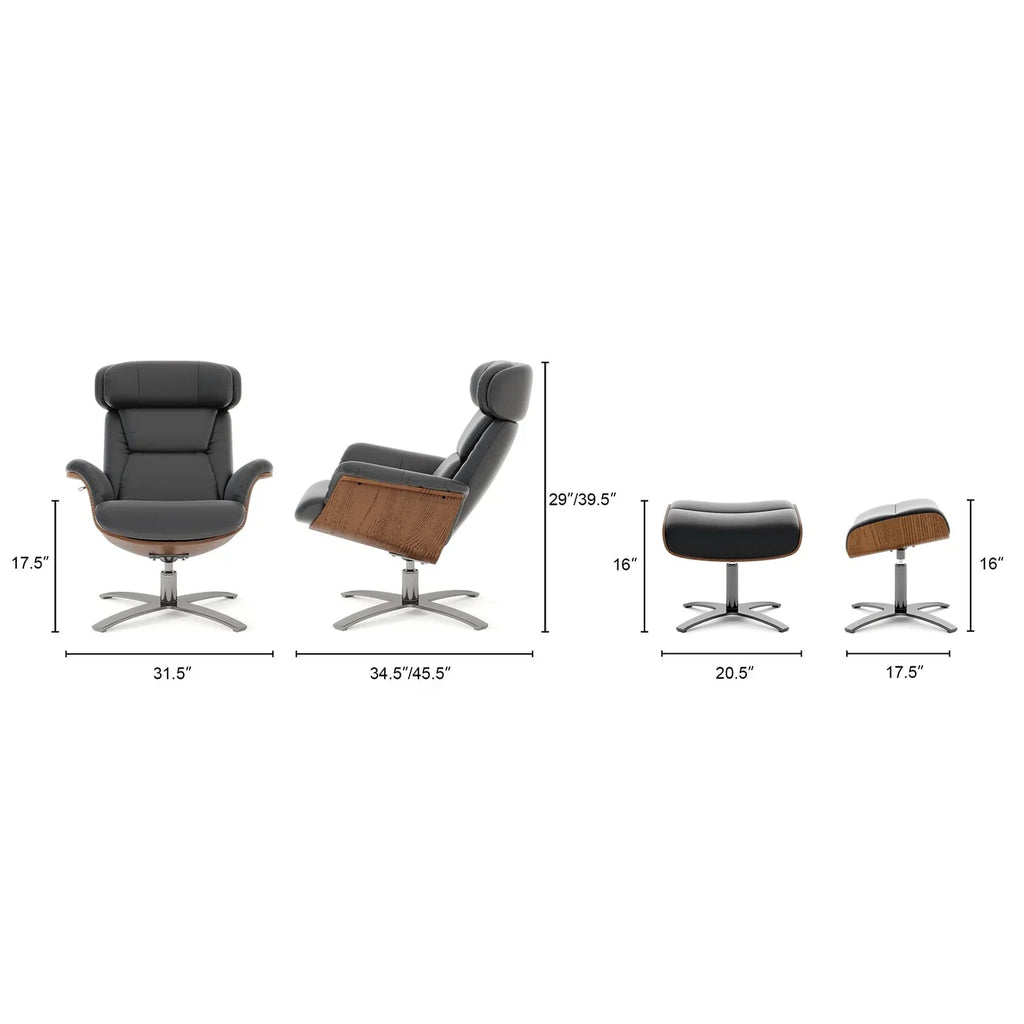 Jovan relaxfauteuil van echt leer van 31.5 met voetenbank