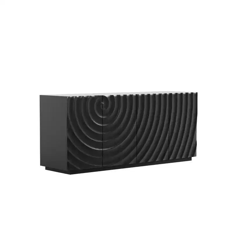 59 moderner Spiralen-Sideboardschrank, flacher kunstvoller Aufbewahrungsschrank für den Eingangsbereich mit Türen in 3D-Wellenoptik