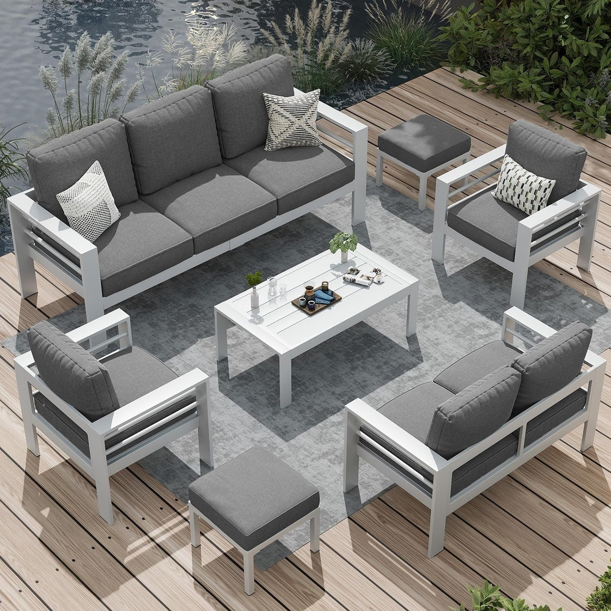 AECOJOY 7-teiliges Gartenmöbelset aus Aluminium für draußen