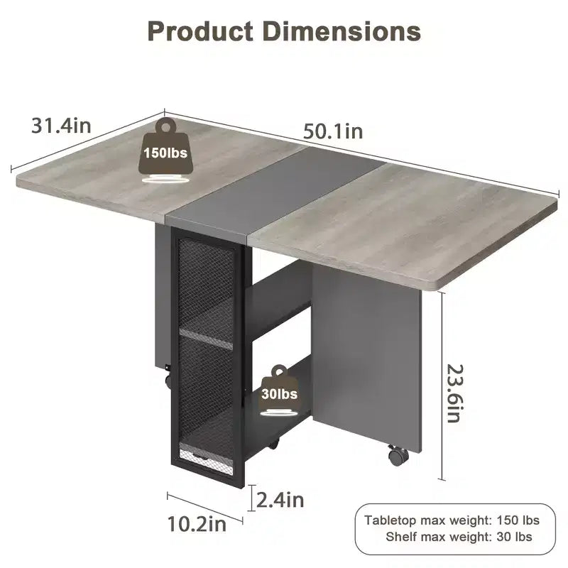 Table de salle à manger pliante pour cuisine, gain de place, extensible à abattants avec 6 roulettes, pour petit espace