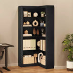 Zwart/wit/hout/retro, L-vormige hoekboekenkast, 5 niveaus, enkel