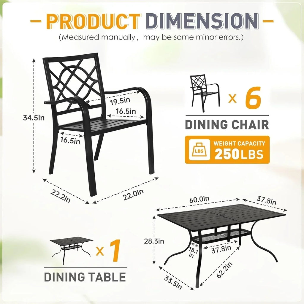 SUNCROWN 5-/7-teiliges Esstischset aus Stahl für die Terrasse, Metalltisch mit Lamellen und stapelbare Stühle, pulverbeschichtetes Gestell