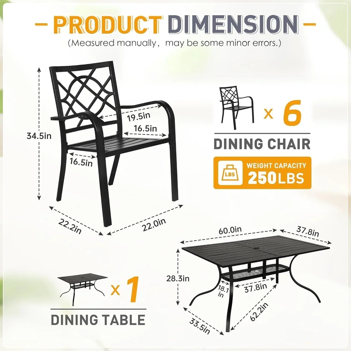 SUNCROWN 5-/7-teiliges Esstischset aus Stahl für die Terrasse, Metalltisch mit Lamellen und stapelbare Stühle, pulverbeschichtetes Gestell