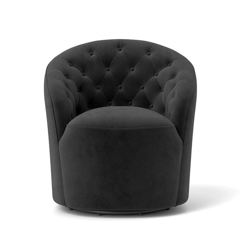 Lot de 2 fauteuils tonneaux modernes pivotants à 360 degrés, revêtement en velours et dossier capitonné à boutons SEYNAR