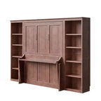 Opklapbed voor een tweepersoonsbed/queensize bed, ruimtebesparend wandbed met bureau en boekenkast, donkerbruin - ModernLuxe
