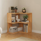 Natural Finish L-Shaped Vertical Wood Open Back Bookcase