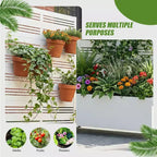 MAYEERTY weißer rechteckiger Pflanzkasten aus Schmiedeeisen mit Rankgitter (Harold Wide-Narrow B Louvered), 72x35x16, 5-teiliges Gartendekor für drinnen und draußen