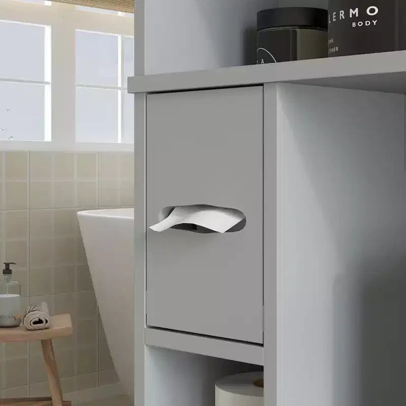 HOMCOM opbergkast boven het toilet, moderne badkamerorganizer met 2 deuren, toiletrolhouder en vrijstaand ruimtebesparend ontwerp