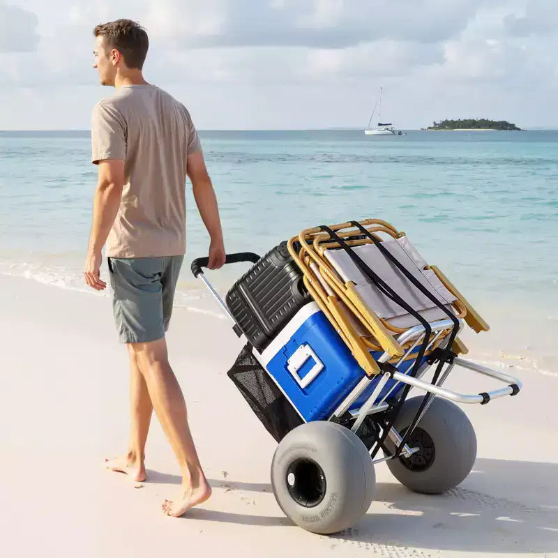VEVOR Strandwagen mit großen Rädern für Sand, Ladefläche 20 x 15, klappbarer Strandwagen mit 12 Ballonreifen, Tragkraft 165 lbs, Silber+Schwarz