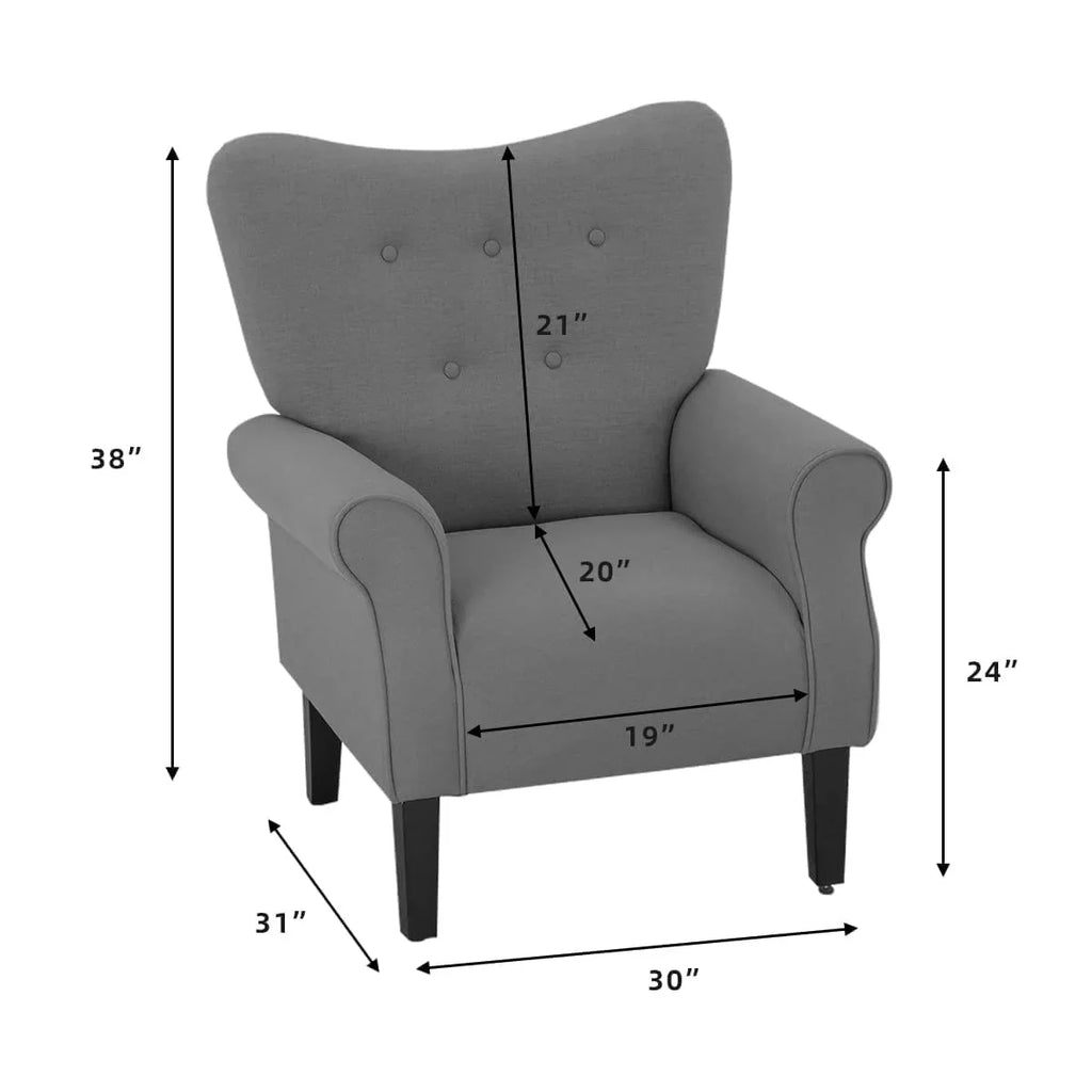 Erommy moderne fauteuil, fauteuil met hoge rugleuning, gestoffeerde eenzitsbank met knopen en houten poten voor de woonkamer