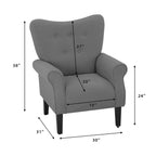 Erommy moderne fauteuil, fauteuil met hoge rugleuning, gestoffeerde eenzitsbank met knopen en houten poten voor de woonkamer