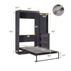 Grijs opklapbaar wandbed met kledingkast en 3 laden, tweepersoonsbed/eenpersoonsbed, voor 1 persoon