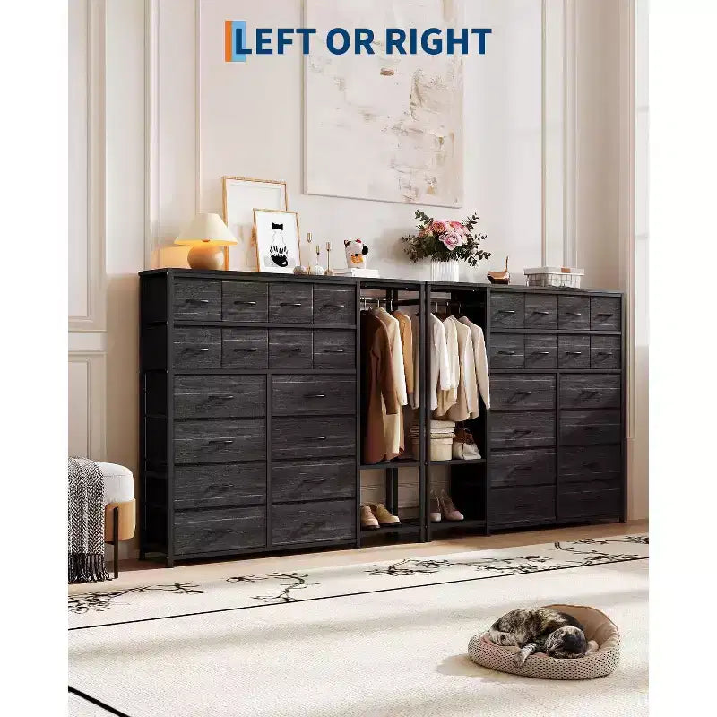 Kommode mit 16 Schubladen, Kleiderstange und Regalen, Stoff-Aufbewahrungsorganizer für Schlafzimmer, Kleiderschrank oder Eingangsbereich