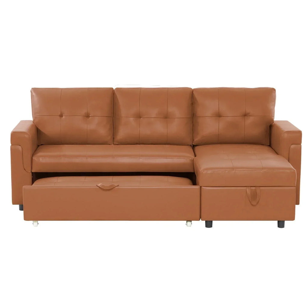 Canapé d’angle convertible et réversible avec lit escamotable, méridienne avec rangement dissimulé et pieds robustes