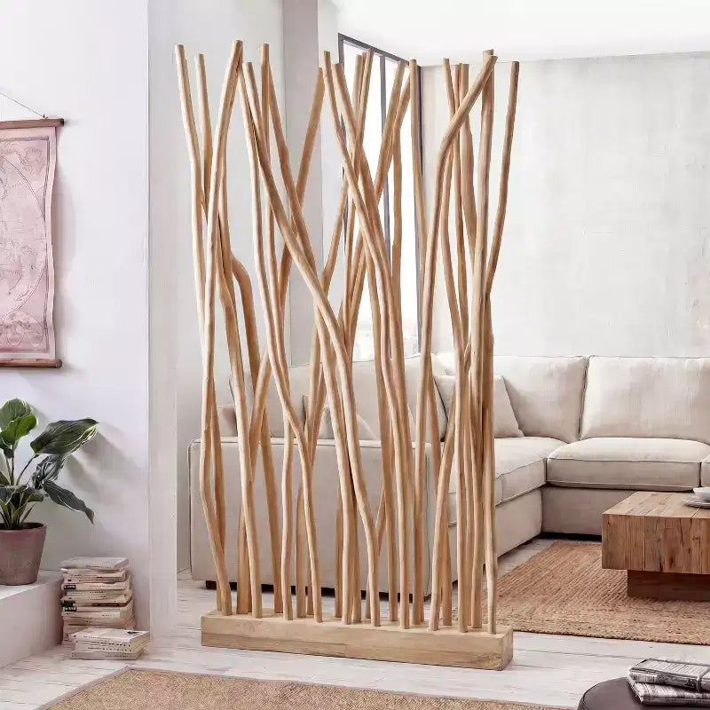 JONATHAN Y Tranquil, 39W x 68H, handgefertigter Raumteiler aus Teakzweigen im Küsten-Boho-Stil, einteilig