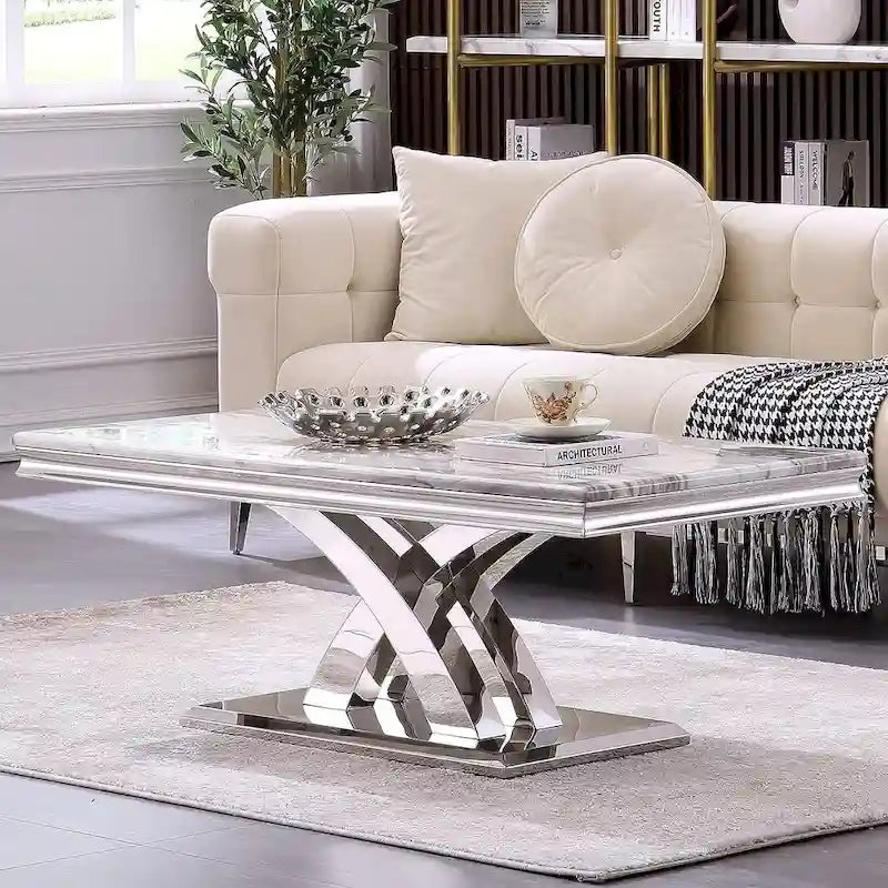 Modern Coffee Table 48 Rectangular Coffee Table with X Base Pedestal Coffee Tables for Living Room