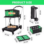2 Tier Folding Shopping Carts for Groceries, 198 LB Capacity, Collapsible Portable Grocery Cart with Wheels & Removable Crate for Mall Market, Blue