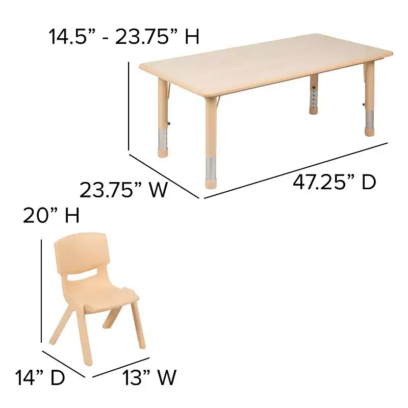 Prostokątny zestaw stołu do zabawy z regulowaną wysokością i 6 krzesłami Emma and Oliver, z tworzywa sztucznego, 23.625W x 47.25L
