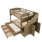 Whisen XL-Etagenbettgestell mit Ausziehbett, Etagenbett mit Stauraum, Etagenbett aus Massivholz, Stauraumtreppe, Kleiderschrank, 3 Schubladen, für Kinder