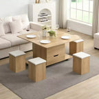Multifunktionaler moderner Couchtisch mit Hubplatte und verstecktem Stauraum, 4 Hockern und Rollen, perfekt für moderne Wohnräume