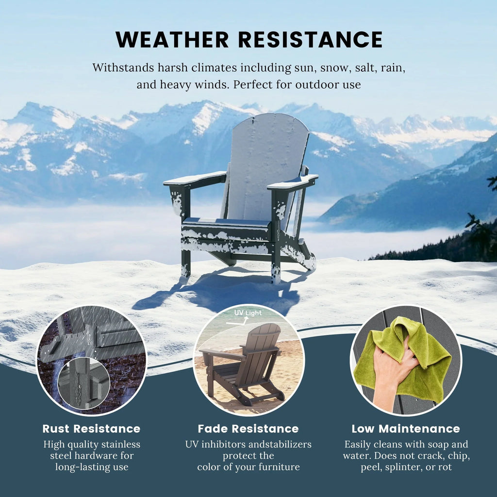 Polytrends Laguna, kleurvaste, weerbestendige, inklapbare Adirondackstoel voor buiten op het terras