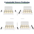 Modern queensize bed met bouclébekleding en opbergladen