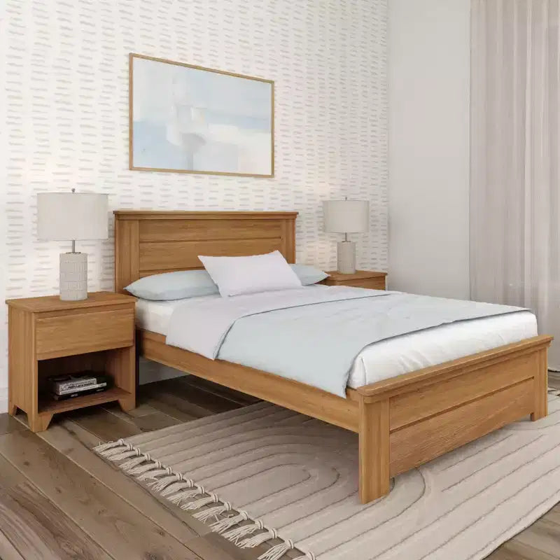 Plank+Beam Farmhouse-Bettrahmen in voller Größe mit Kopfteil, Plattformbett aus Massivholz