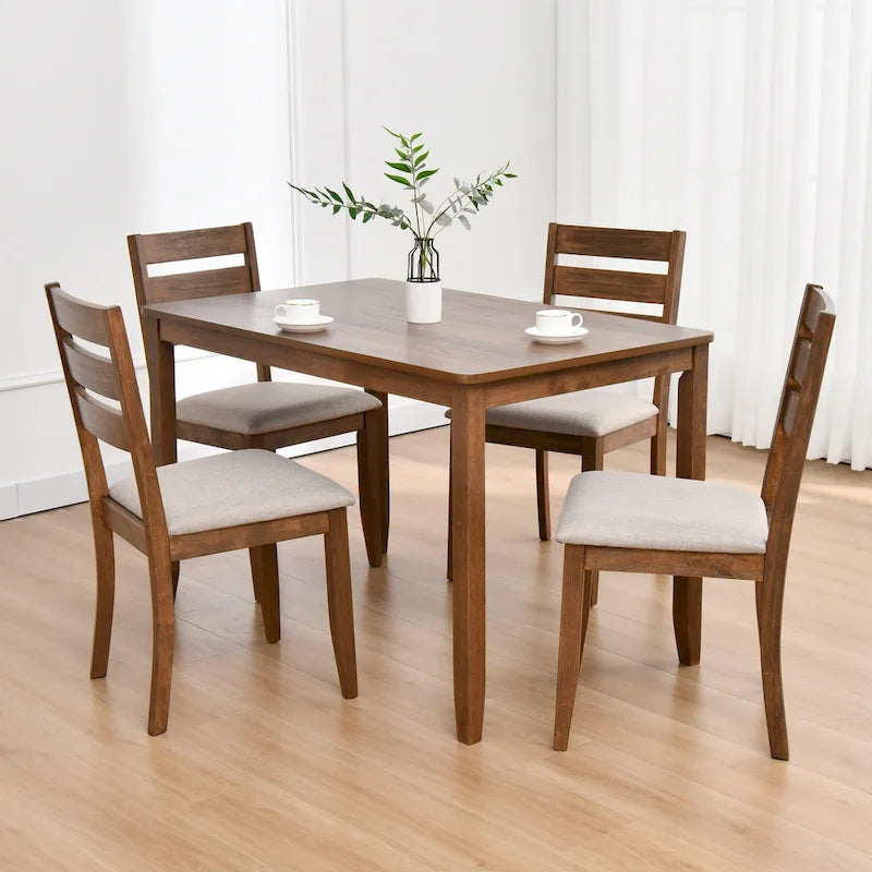 5-delige eethoek van massief hout met tafel van 47L (1 tafel + 4 stoelen met spijlenrugleuning)