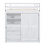 Hochbett aus Holz in Full-Größe mit integriertem Kleiderschrank, Schreibtisch, Ablagefächern und Schubladen