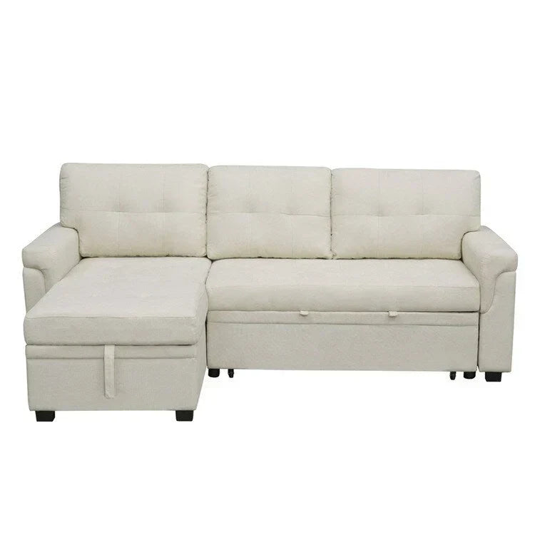 Canapé d’angle convertible et réversible avec lit escamotable, méridienne avec rangement dissimulé et pieds robustes