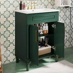 Meuble-lavabo de salle de bains 24 avec lavabo en céramique, meuble de style Shaker, 2 portes à fermeture amortie, structure en bois massif pour petite salle de bains ou salle d'eau