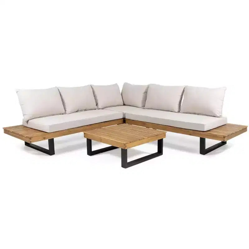 L-förmiges Outdoor-Ecksofa-Set, Garten-Lounge-Set mit Sitzgruppe und Couchtisch sowie wasserabweisenden Kissen - ModernLuxe