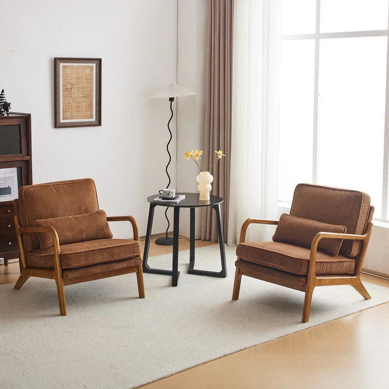 Tapicerowany fotel akcentowy w stylu mid-century modern