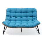 Dubbele papasan-loveseat met kussen, weerbestendig PE-rotan en metalen frame voor binnen en buiten